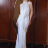 White Satin Halter Neck Gown "Luna Glow" DR491